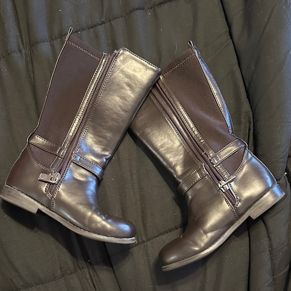 Michael Kors Dark Brown Leather Boots with Gold Accents - Picture 3 of 4